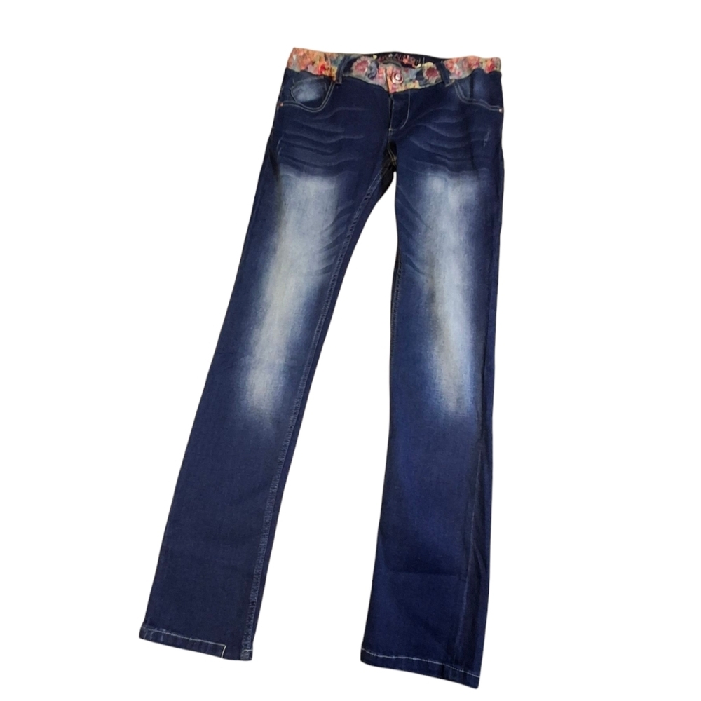 Desigual Artsy Distressed Embellished Blue Skinny Long Leg Jeans  Women Size 34